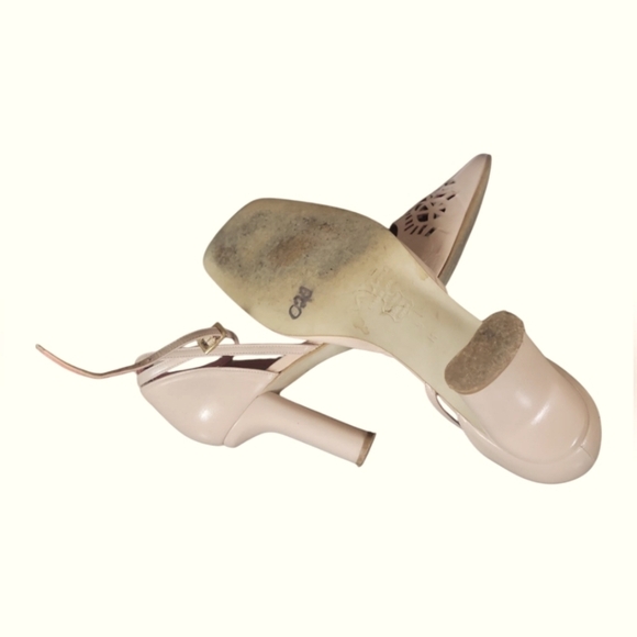 Nina Women's Vintage Pink Laser Cut Out Square Toe Leather Made In Spain Heels 9 - Picture 6 of 12